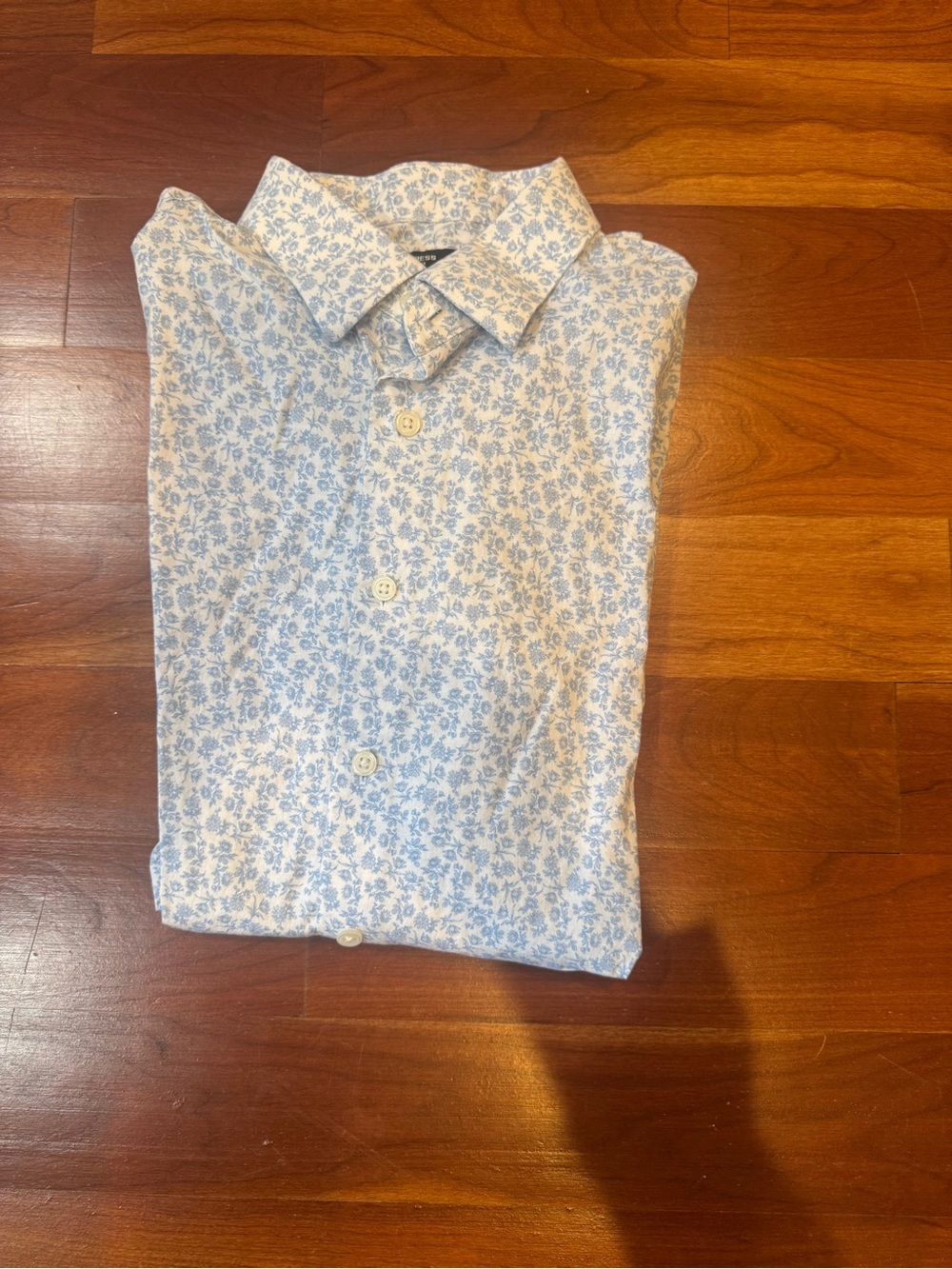 Express White and Light Blue Micro Floral Button-Down Shirt